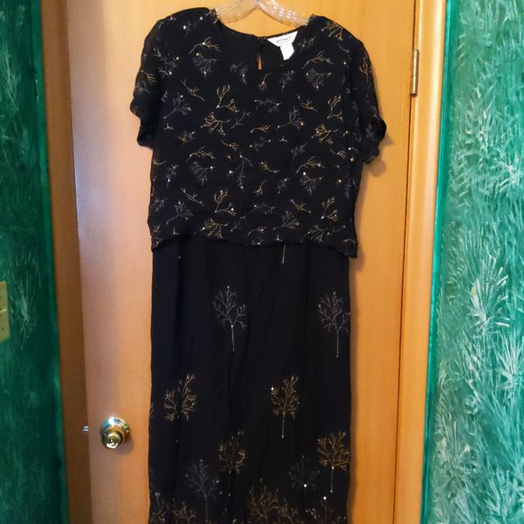Long Black Dress with Tree Pattern, Sequins on front - Picture 2 of 9